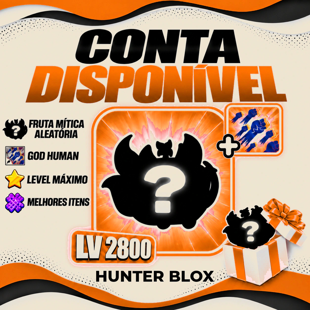 1 Fruta Mítica Aleatória + Godhuman + 90% Level Máx