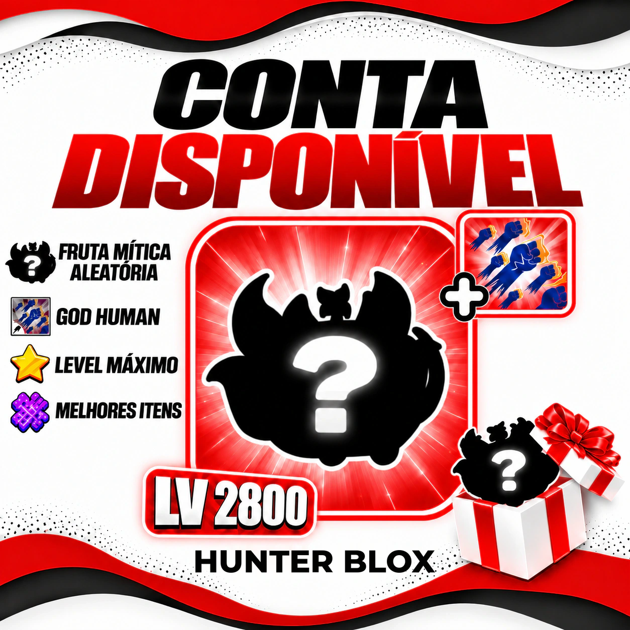 1 Fruta Mítica Aleatória + Godhuman + 90% Level Máx